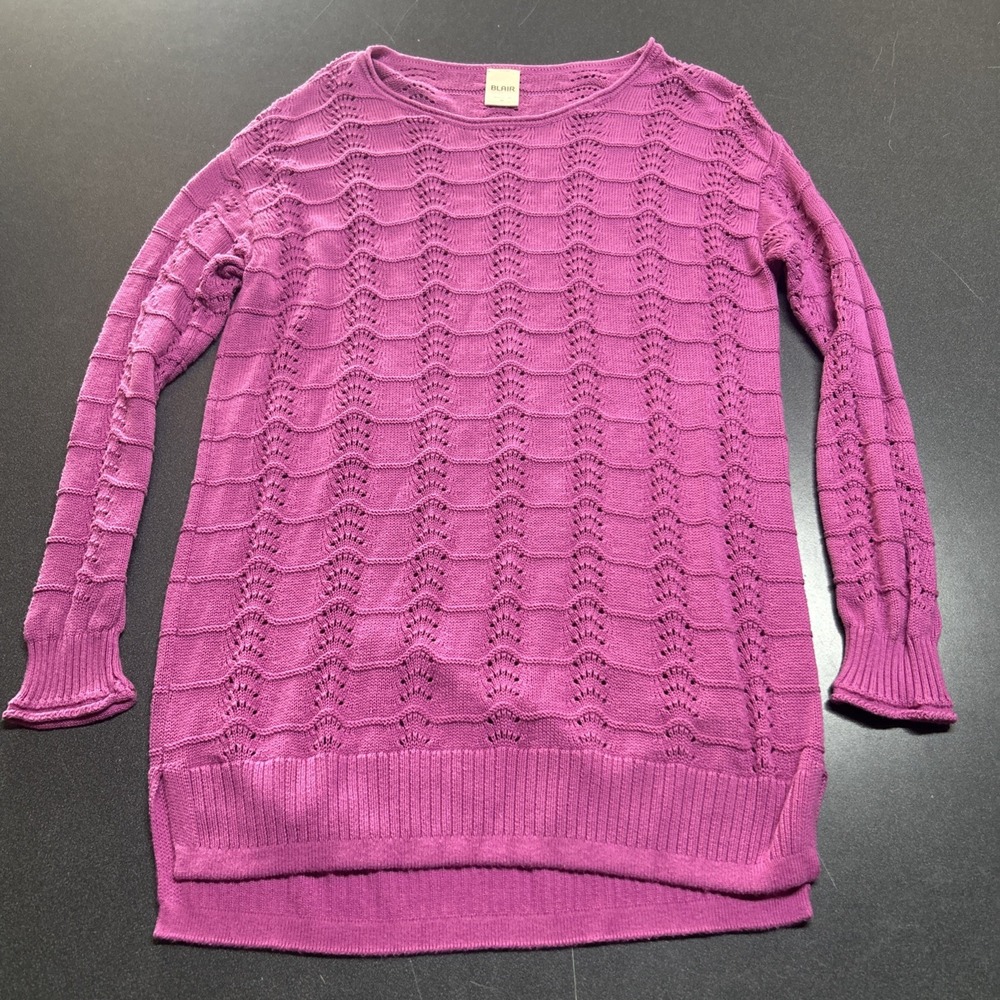 Vintage Blair Open Knit Sweater Long Sleeve Pink Purple Womens M Casual Comfy
